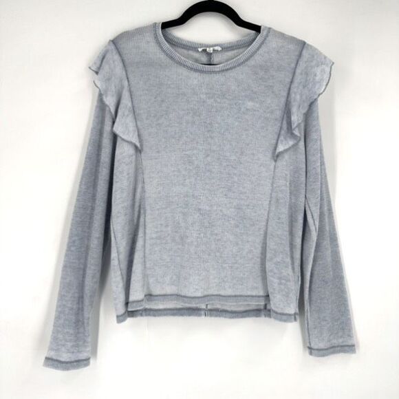 Splendid Frosty Thermal Long Sleeve Top Blue Size XL Ruffles Raw Exposed Hems - Picture 2 of 9